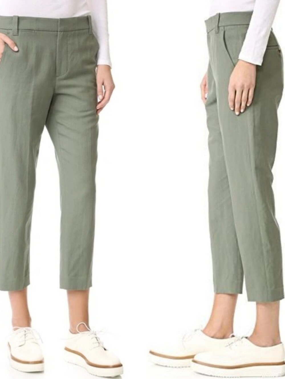 Vince Cropped Straight Leg Cotton Linen Blend Trousers Size 6